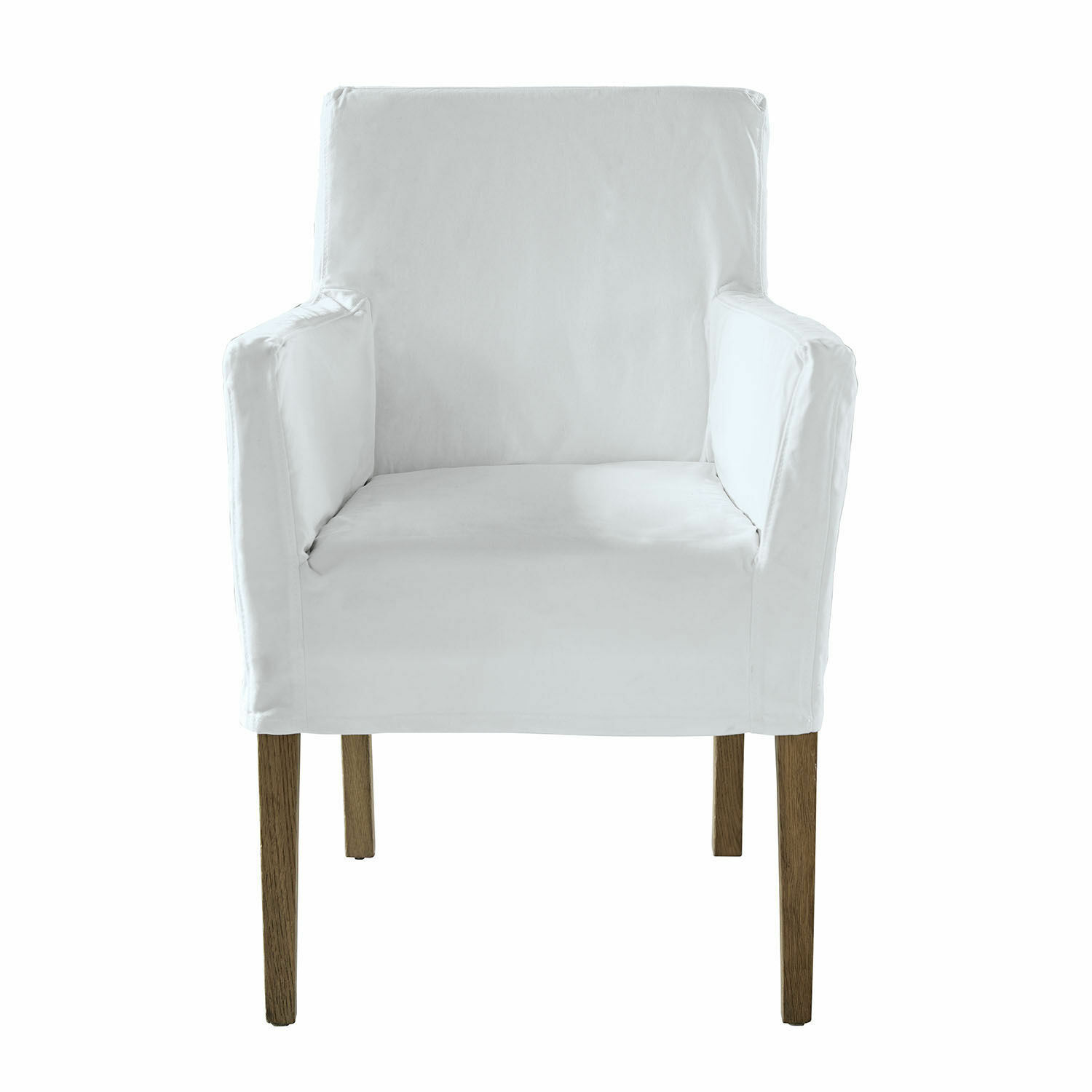 weiss/braun Stuhl Longhill mit weissem Stoffbezug und braunen Holzbeinen, bequem fürs Wohnzimmer