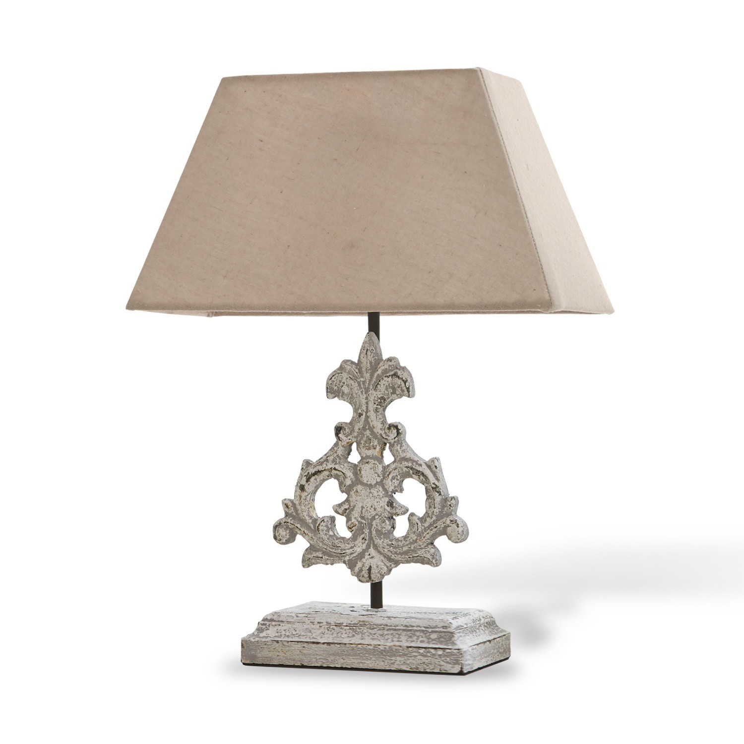 Tischlampe Poème Tischlampe mit beigem Stoffschirm und dekorativem Holz-Metall-Fuss im Vintage-Stil