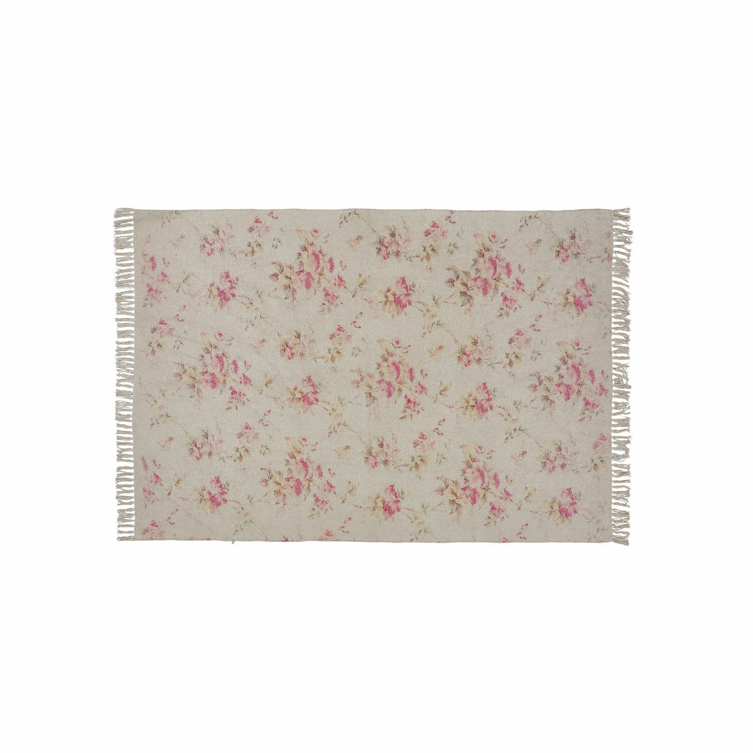 Teppich Ingvi Beiger Teppich mit Blumenmuster und Fransen, weiches Material, Vintage-Wohnaccessoire
