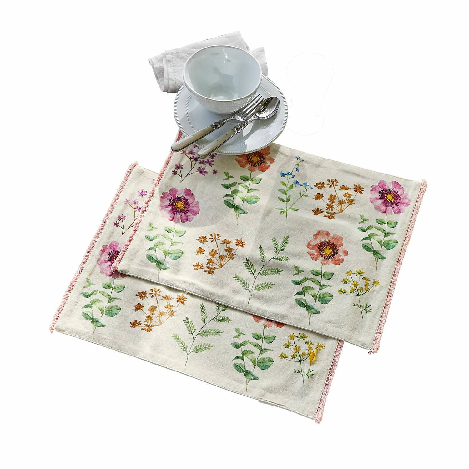 Platzset 2er Set Fahzoura Set aus zwei Baumwoll-Tischsets mit floralem Muster in Pastellfarben für den Esstisch