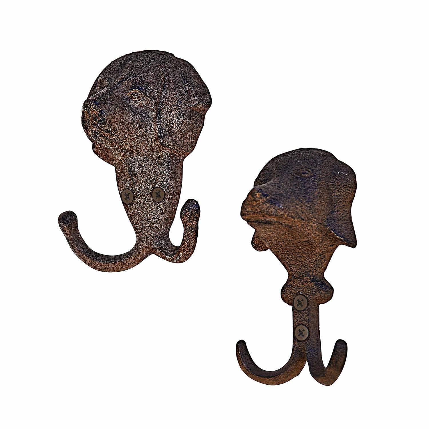 Haken 2er Set Samiran Set aus zwei rostfarbenen Wandhaken aus Eisen in Hunde-Kopf-Form zur Dekoration und Aufbewahrung