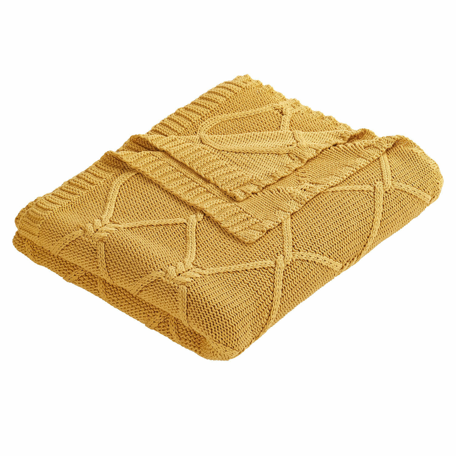 Plaid Cresil Weiche, gelbe Strickdecke mit geometrischem Muster, ideal zum Dekorieren und Wärmen im Zuhause.