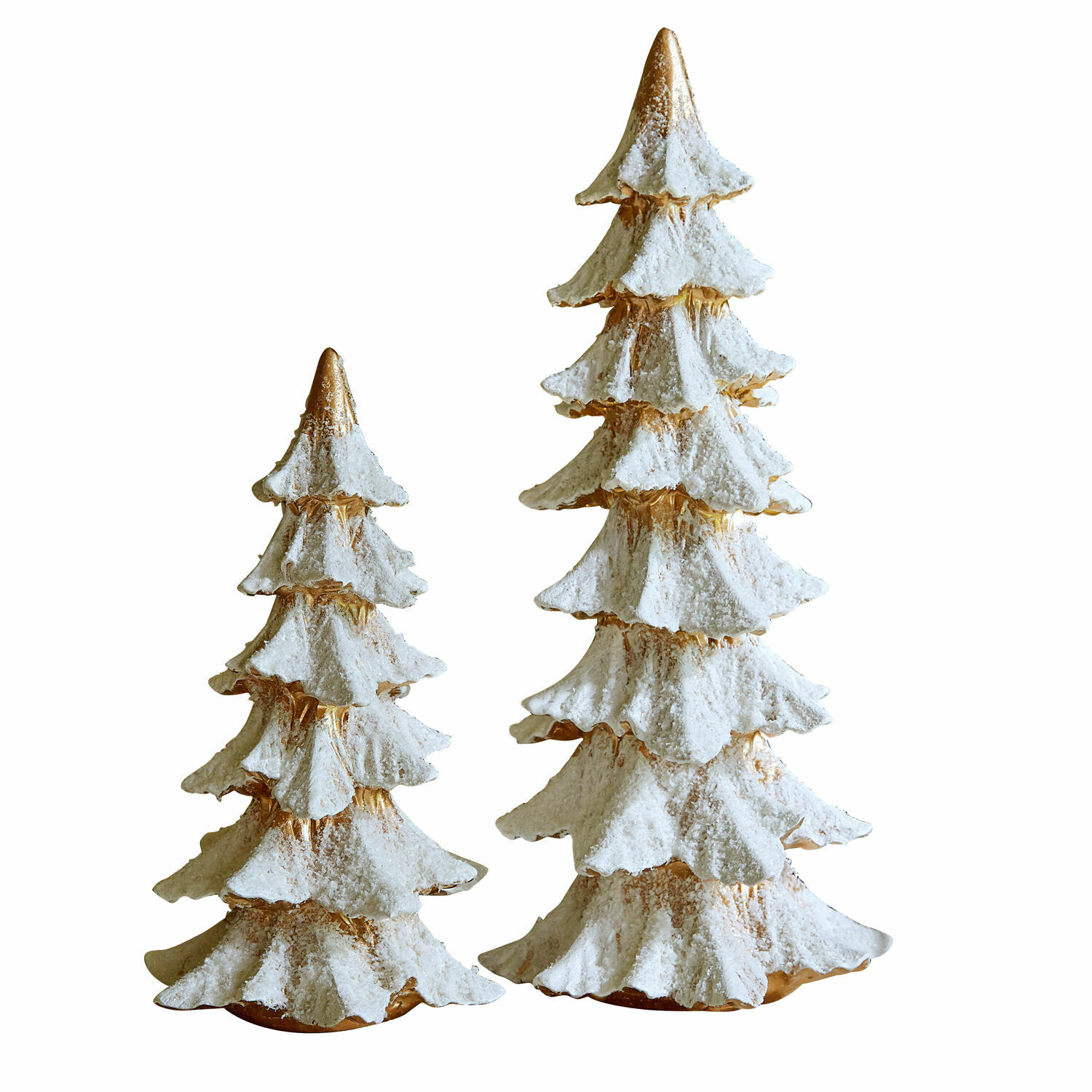 Deko-Baum 2er Set Norbury Zwei dekorative Keramik-Weihnachtsbäume mit weissem Schnee und goldenen Akzenten als festliche Dekoration