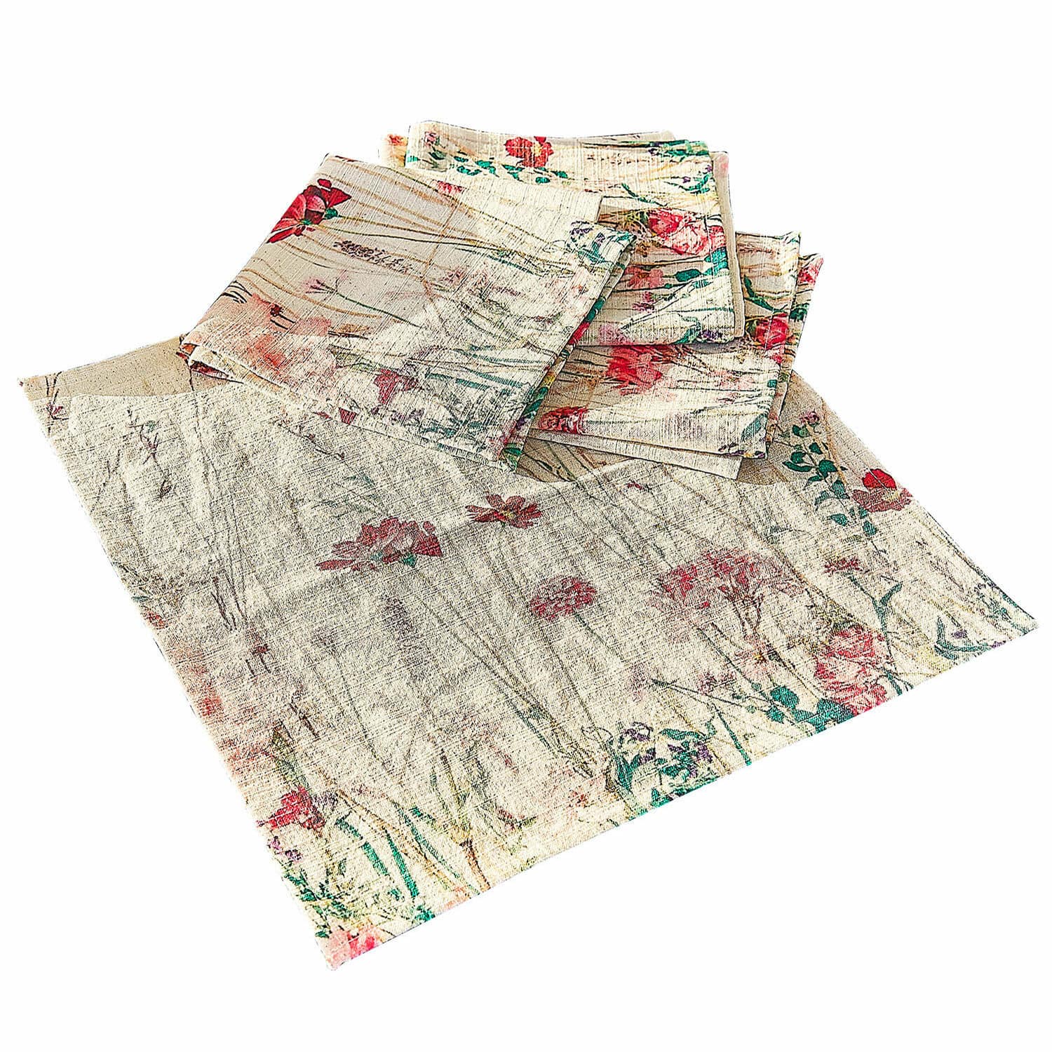 Serviette 4er Set Briovene Leinenservietten in Creme mit floralem Muster, dekorative Heimtextilien