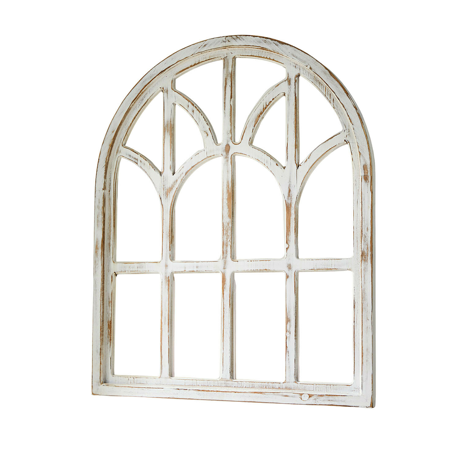 Deko-Fenster Morilev Weisses dekoratives Holzfenster mit Bogenmuster und antikem Finish für Vintage-Inneneinrichtung