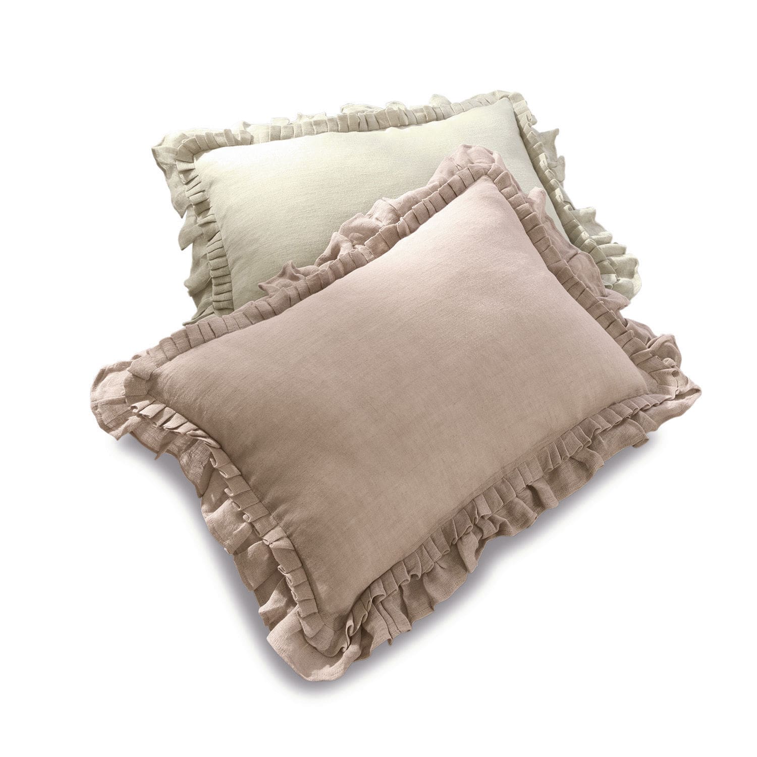 2er-Set Maelys Kissen aus Leinen in Altrosa und Beige mit Rüschen, dekorative Sofakissen