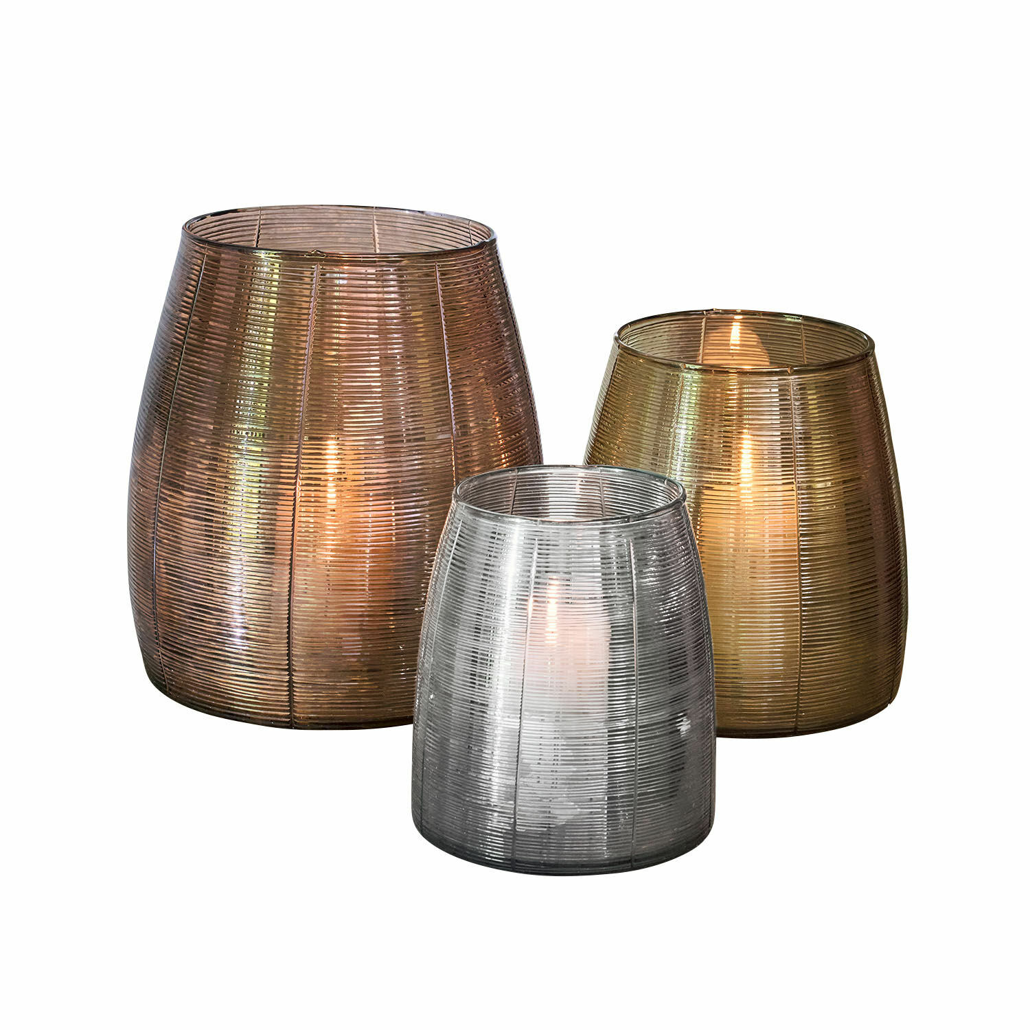 Windlicht 3er Set Uvenar Drei Glaslaternen in Braun, Gold und Silber als stilvolle Wohnraumdekoration