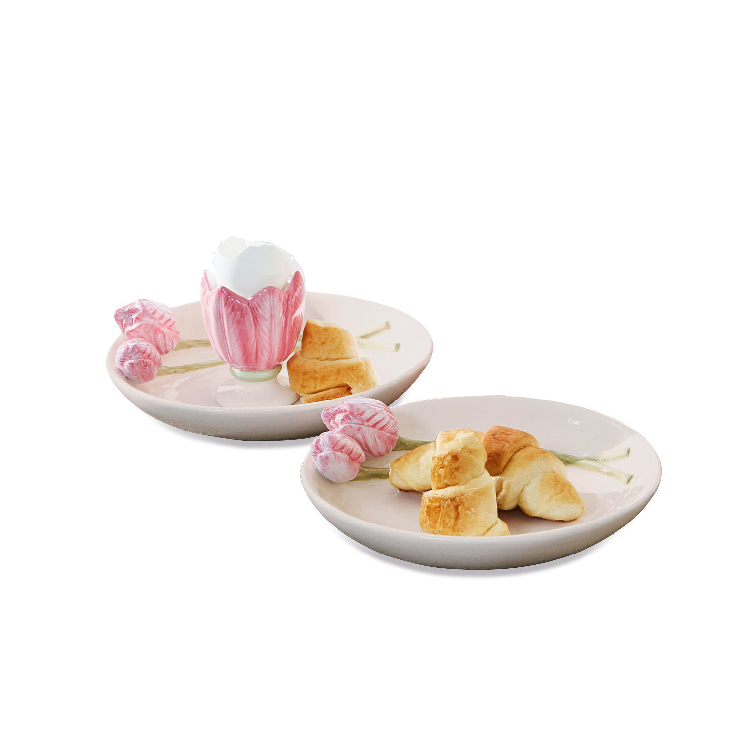 Teller 2er Set Arnemetia Keramikteller mit rosa Blumen und Gipfeli, dekoratives Geschirr für Snacks
