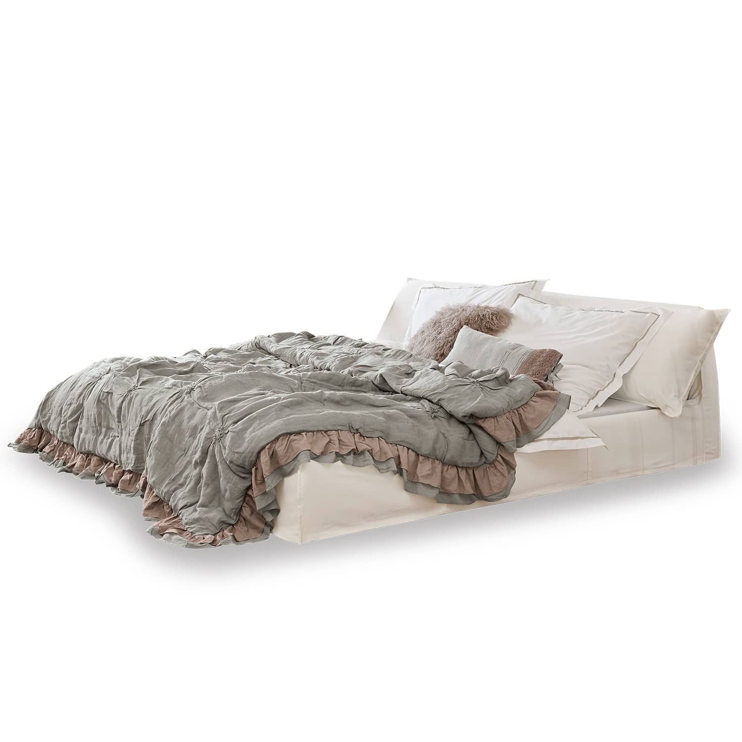 weiss Cottonwood-Bett in Creme mit weicher Bettwäsche und Kissen für ein gemütliches Schlafzimmer