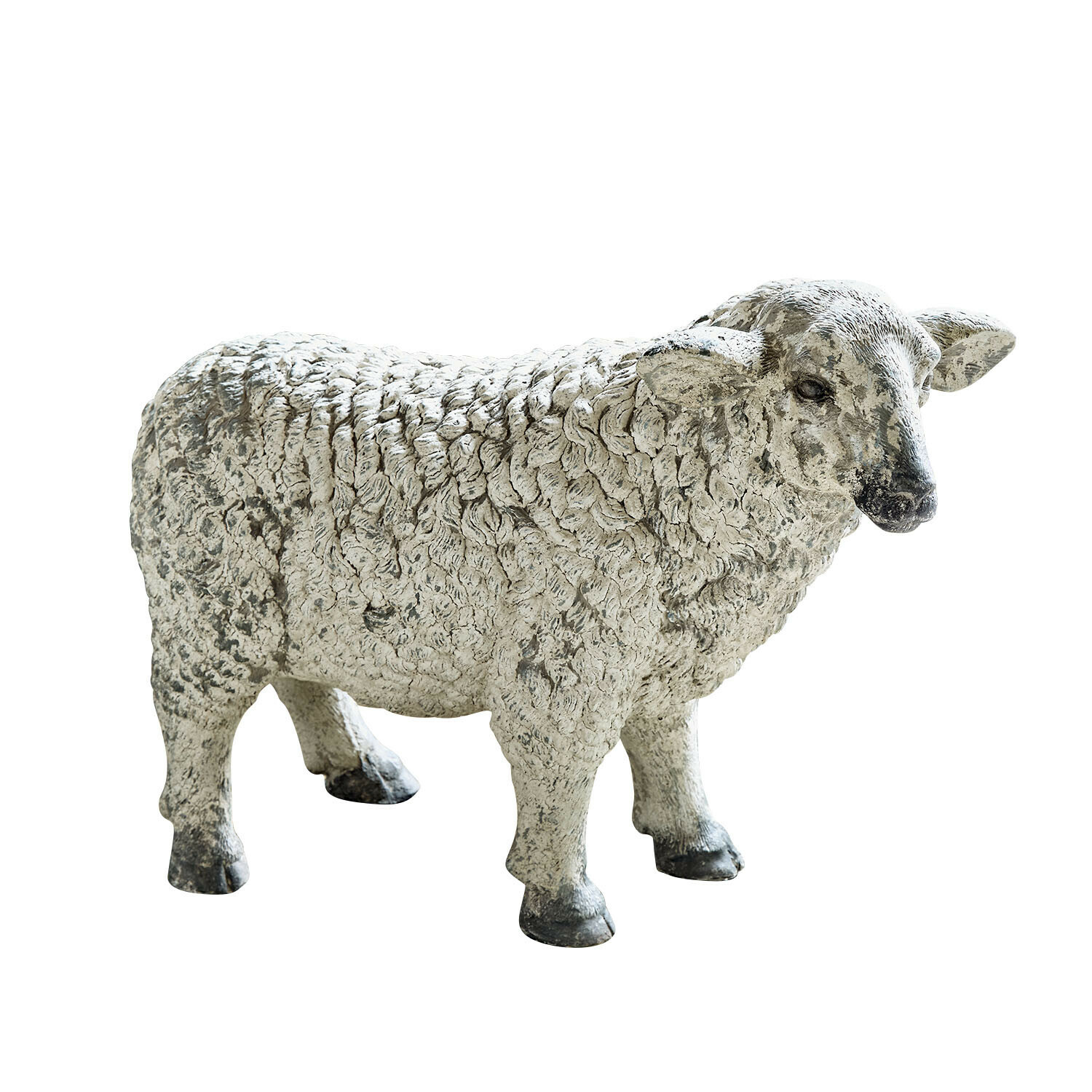 Deko-Schaf Séverac Schaffigur aus weissem Stein mit grauen Akzenten, rustikale Garten- oder Wohnraumdekoration