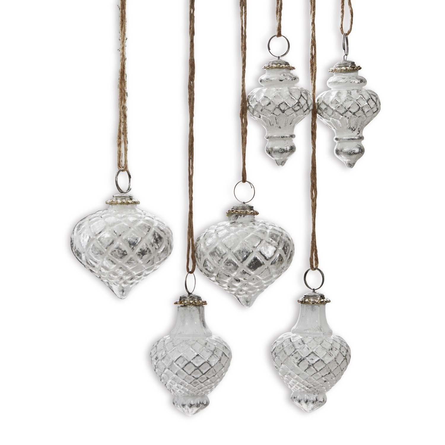 Weihnachtsschmuck 6er Set Appilly Sechsteiliges Set weisser Glasanhänger mit Kordel, Vintage-Weihnachtsdekorationen
