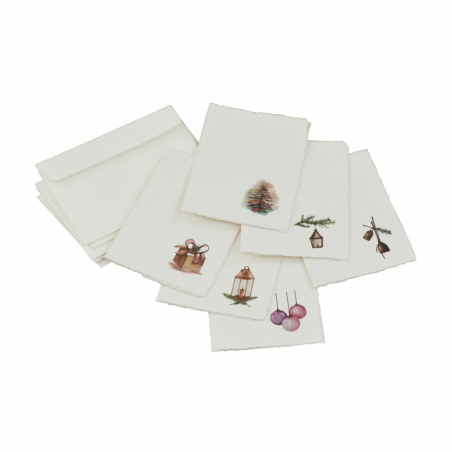 Grusskarten 6er Set Aeloria Set aus weissen Karten mit Kuverts und weihnachtlichen Motiven auf Papier mit gezackten Rändern