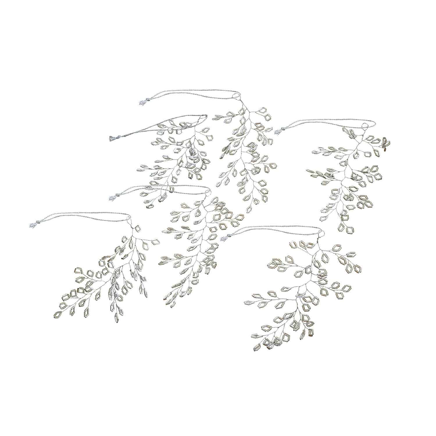 Ornament 6er Set Alruna Dekorative Zweige mit transparenten Kristallen an Schnüren, hängender Weihnachtsschmuck