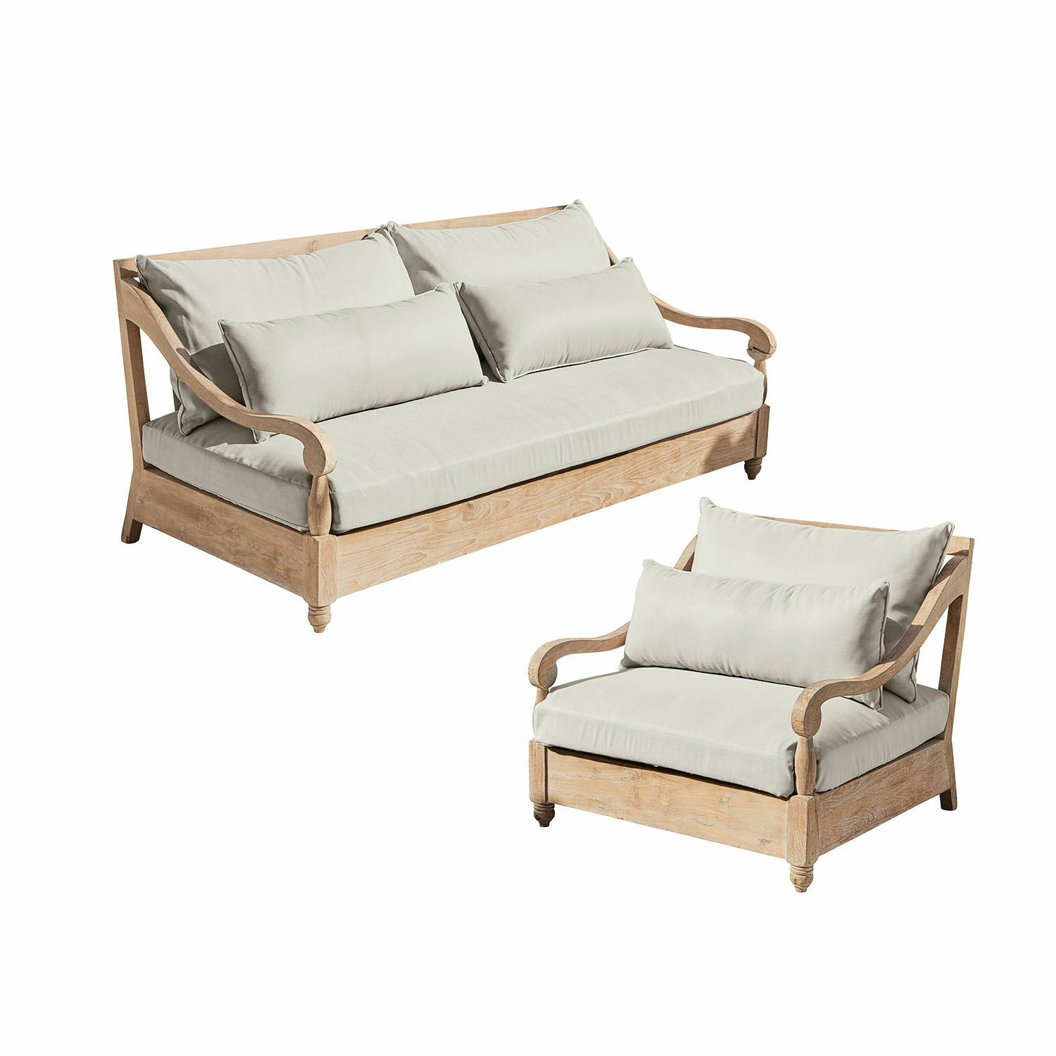 Sitzgruppe Montcassin Sitzmöbel-Set aus hellem Holz mit cremefarbenen Polstern, bequeme Sofas für das Wohnzimmer