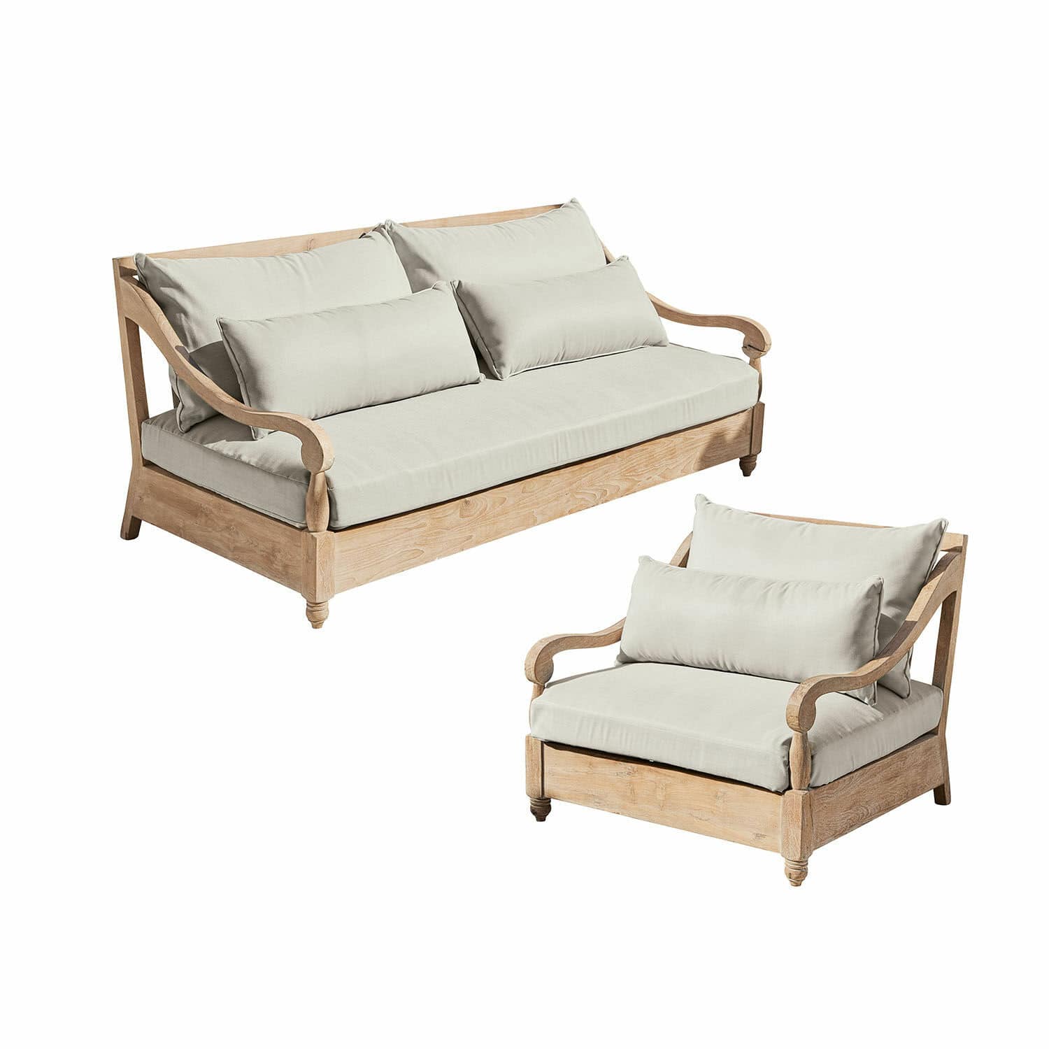 Sitzgruppe Montcassin Sitzmöbel-Set aus hellem Holz mit cremefarbenen Polstern, bequeme Sofas für das Wohnzimmer