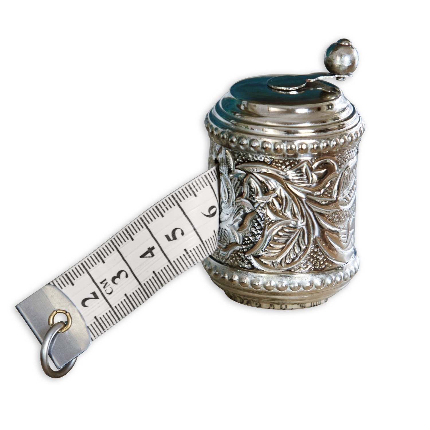 Massband Mètre Silbernes Metallmassband mit dekorativem Muster und weissem Massband bis 6 cm Länge