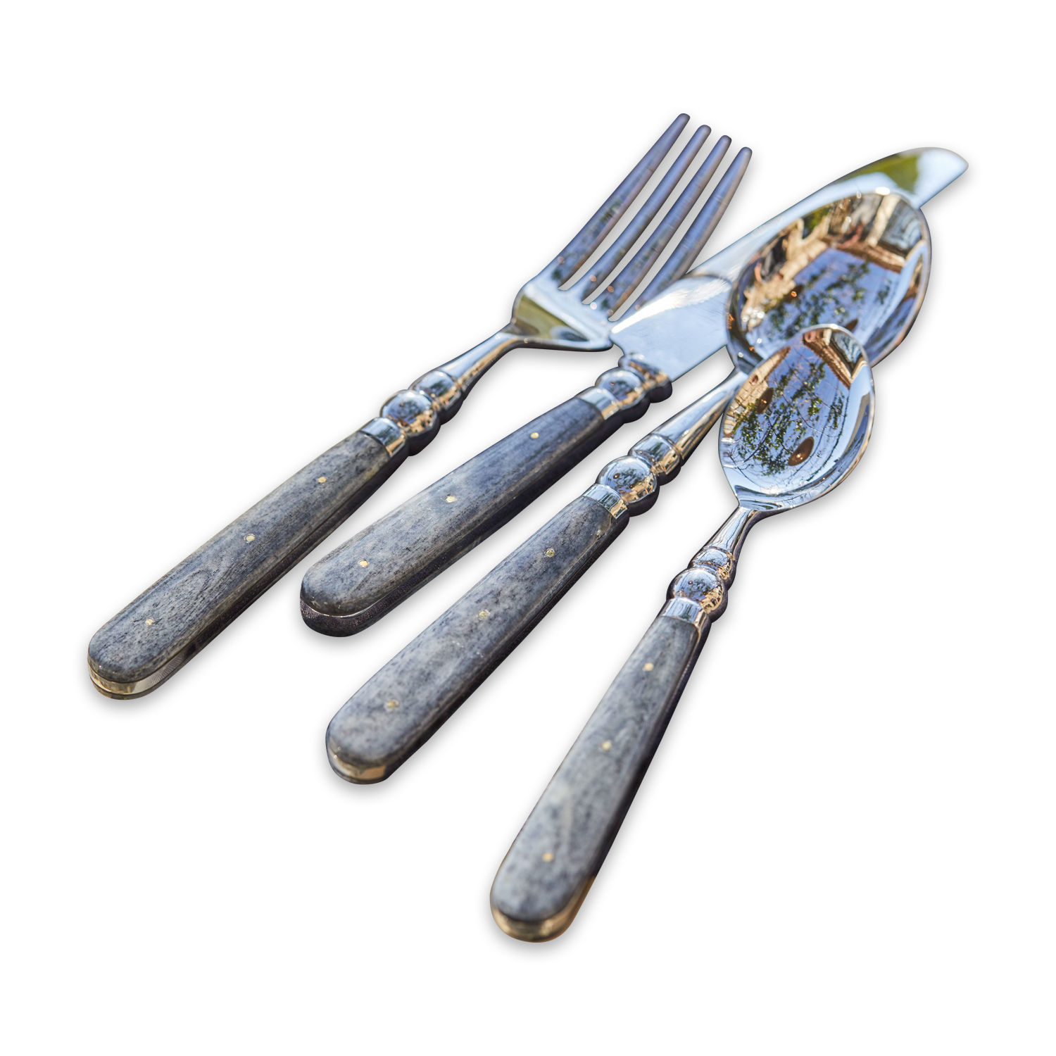 Besteck Bigeste Besteckset mit grauen Holzgriffen und Metallenden, elegantes Design für den Esstisch