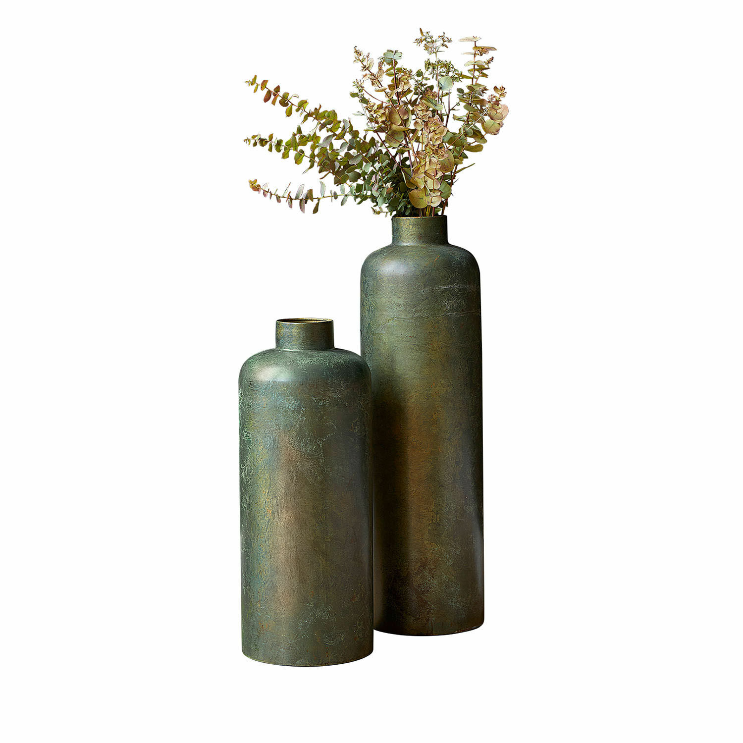 Vase 2er Set Darwani Set aus zwei Metallvasen in grün-brauner Farbe zur stilvollen Wohnraumdekoration