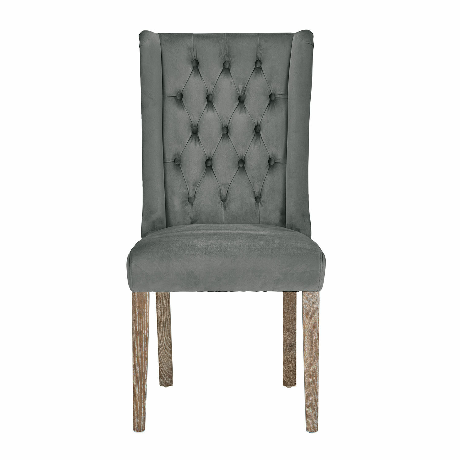 Stuhl Sudbury aus dunkelgrauem Samt mit Holzbeinen, elegantes Wohnzimmermöbel