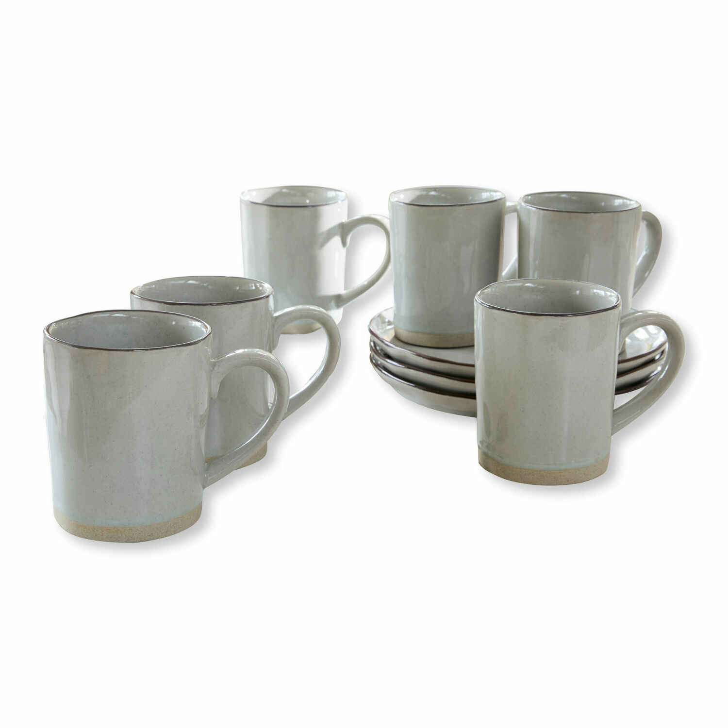 Tasse 6er Set Biarré Set aus sechs weissen Keramiktassen mit Untertassen für Kaffee oder Tee