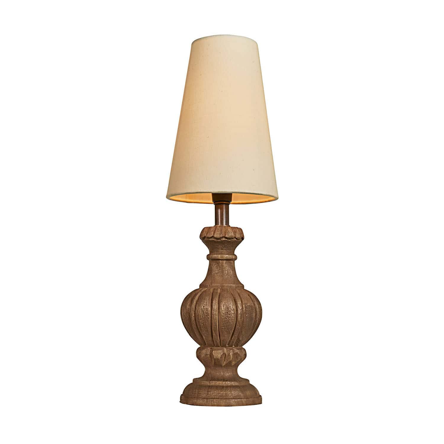 Tischlampe Airoux Tischlampe mit geschnitztem Holzfuss und cremefarbenem Lampenschirm, dekorative Wohnraumbeleuchtung