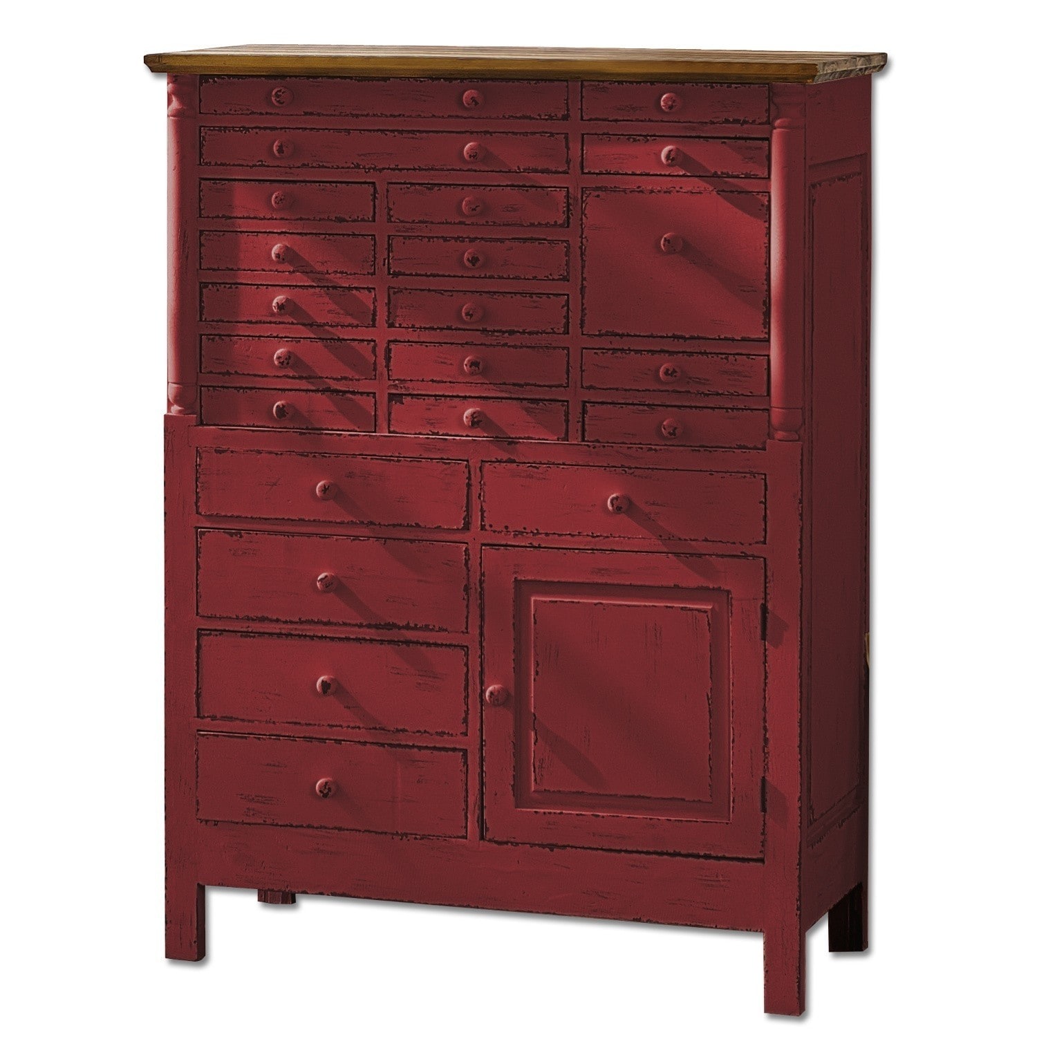 Rote Fairfield-Kommode mit vielen Schubladen und Holzplatte, Holz-Möbel zum Verstauen