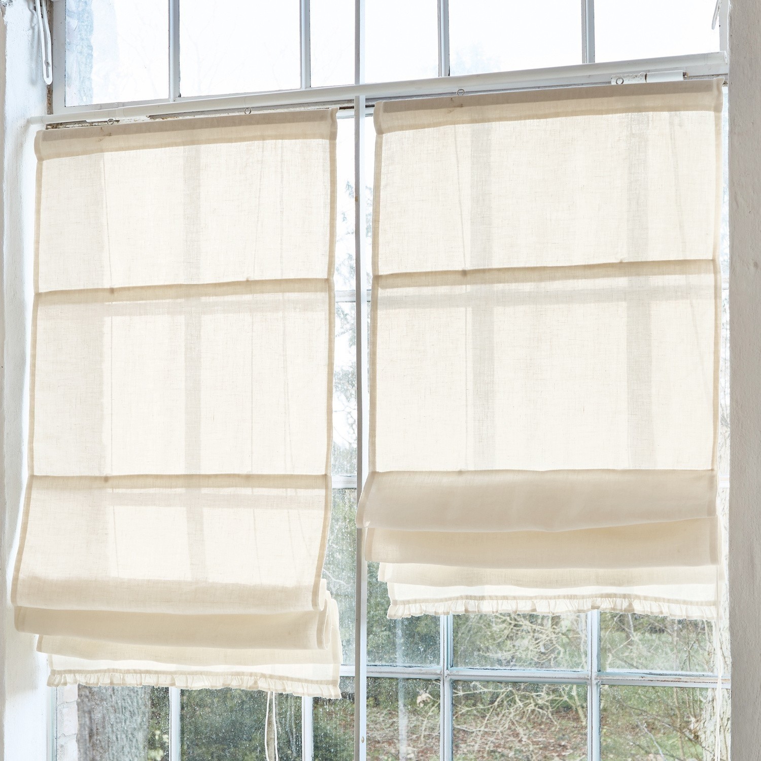 Faltrollo Dercy Beige römische Rollos aus leichtem Leinen am Fenster, Innendekoration und Sonnenschutz