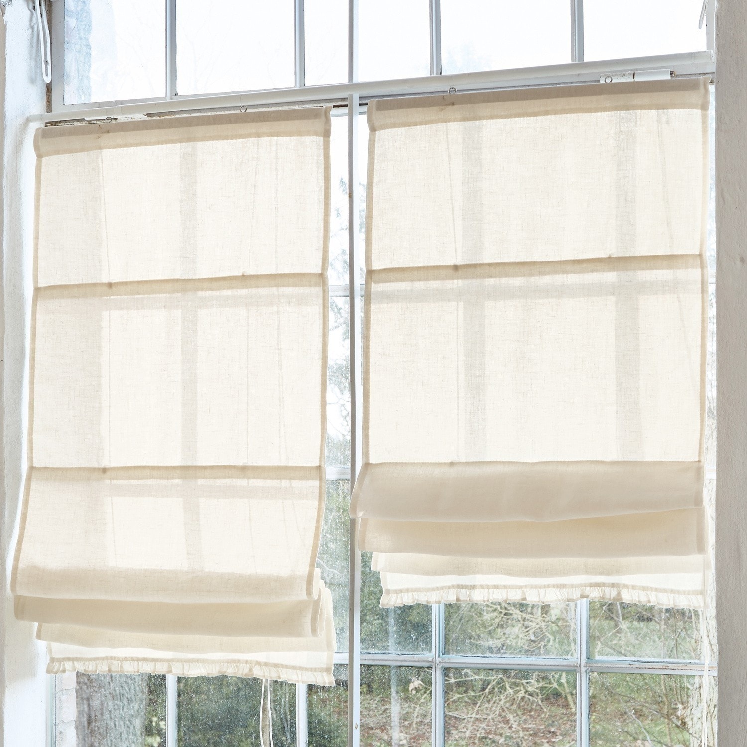 Faltrollo Dercy Beige römische Rollos aus leichtem Leinen am Fenster, Innendekoration und Sonnenschutz