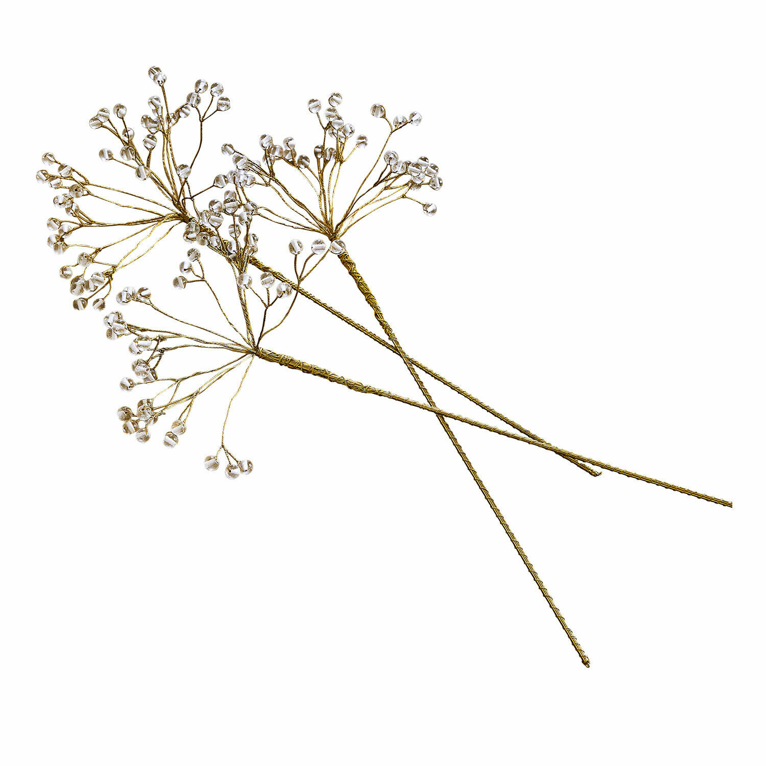 Deko-Stecker 3er Set Nimweth Goldfarbene Deko-Zweige mit transparenten Kristallperlen, elegante Wohn- und Weihnachtsdekoration