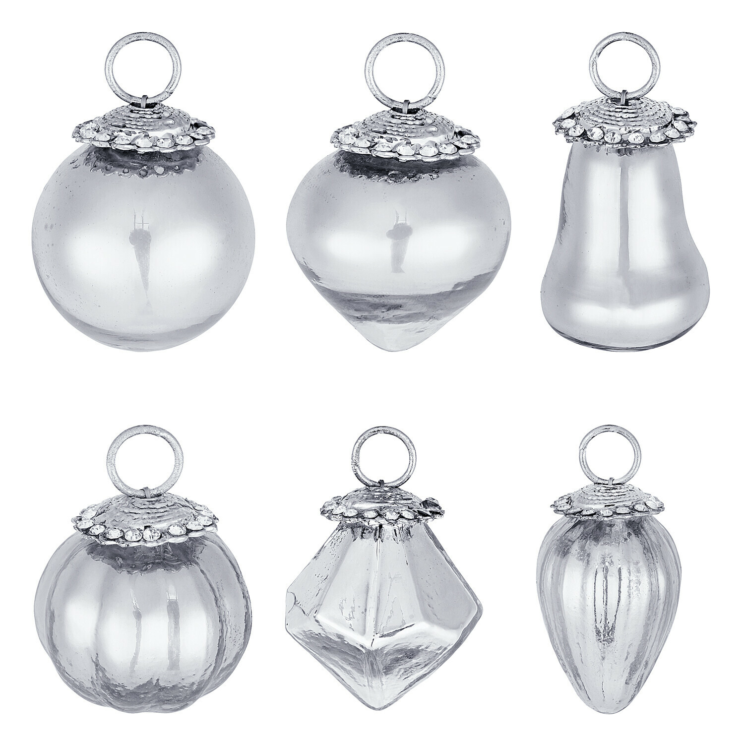 antiksilber 6-teiliges Set Weihnachtsschmuck aus antiksilbernem Glas in verschiedenen Formen