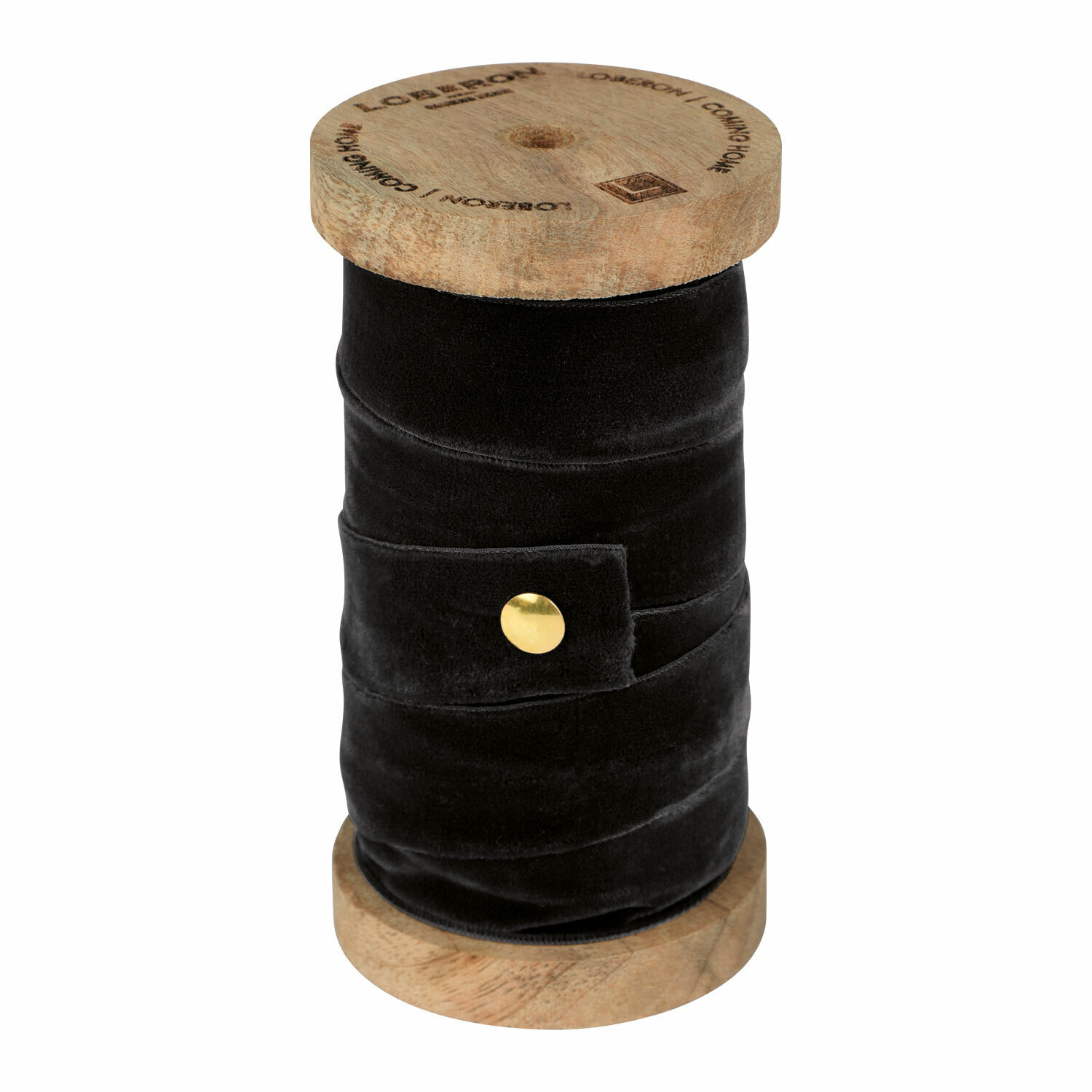 Schwarzes Samtband auf Holzspule, ideal für Dekoration und Bastelarbeiten
