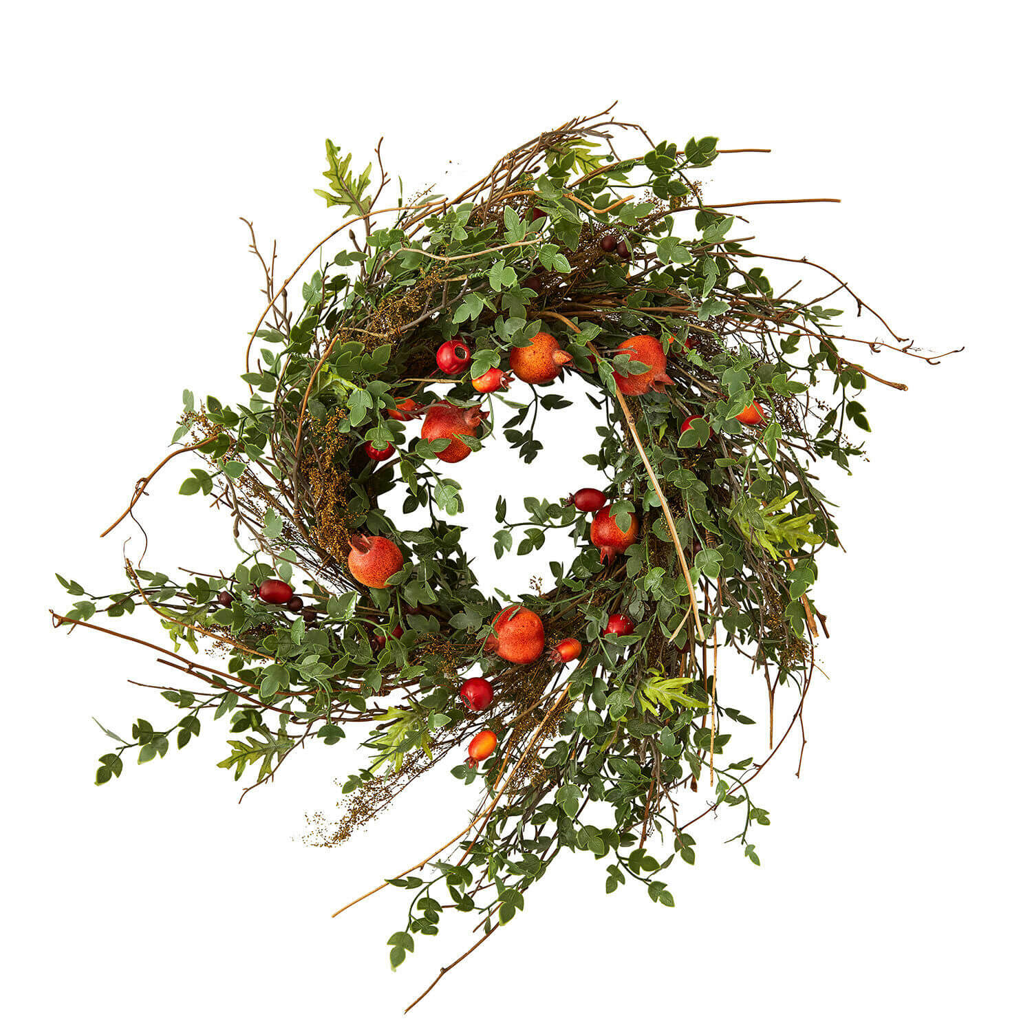 Kranz Karidah Dekorativer Kranz aus Zweigen, grünen Blättern und roten Früchten für herbstliche Wohnraumdeko