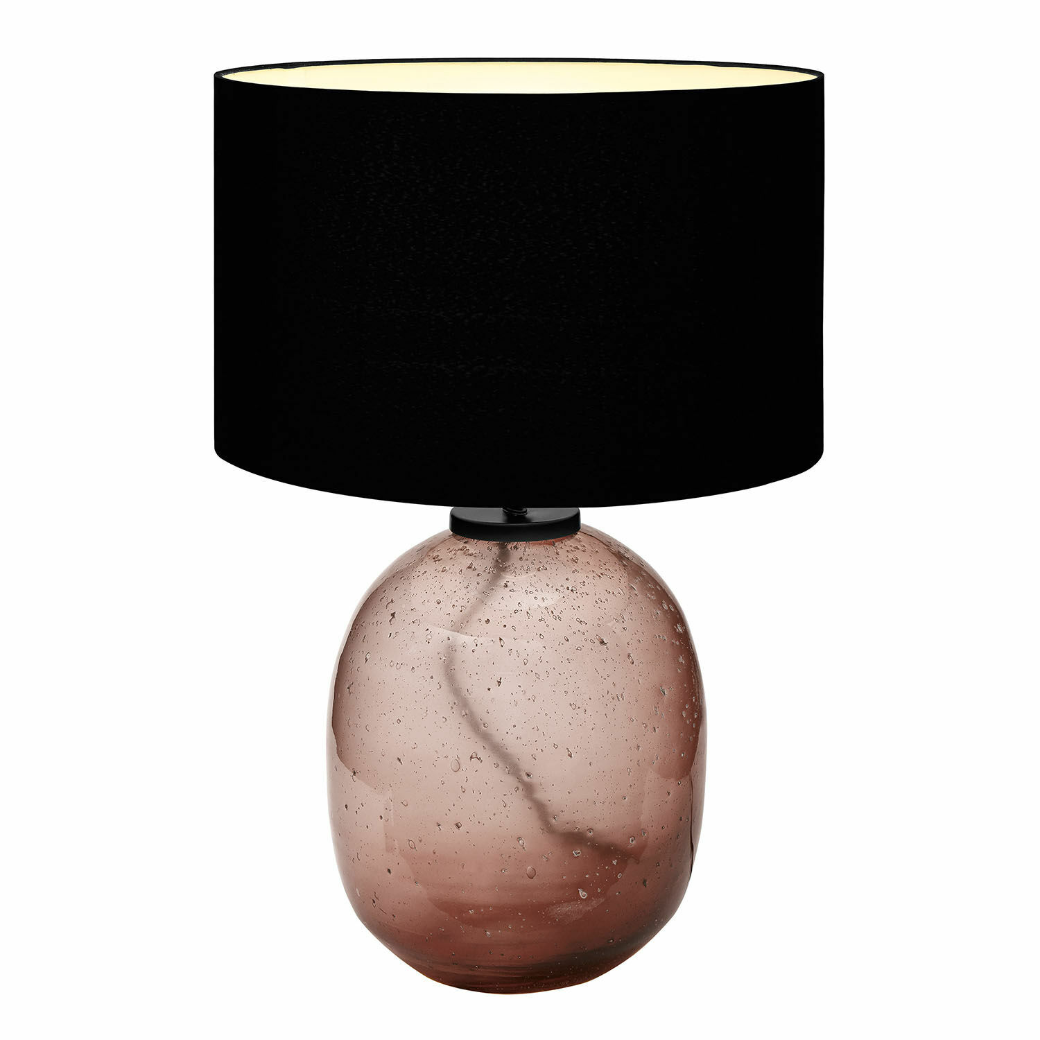 Tischlampe aus rosafarbenem Glas mit schwarzem Lampenschirm, modernes Wohnaccessoire