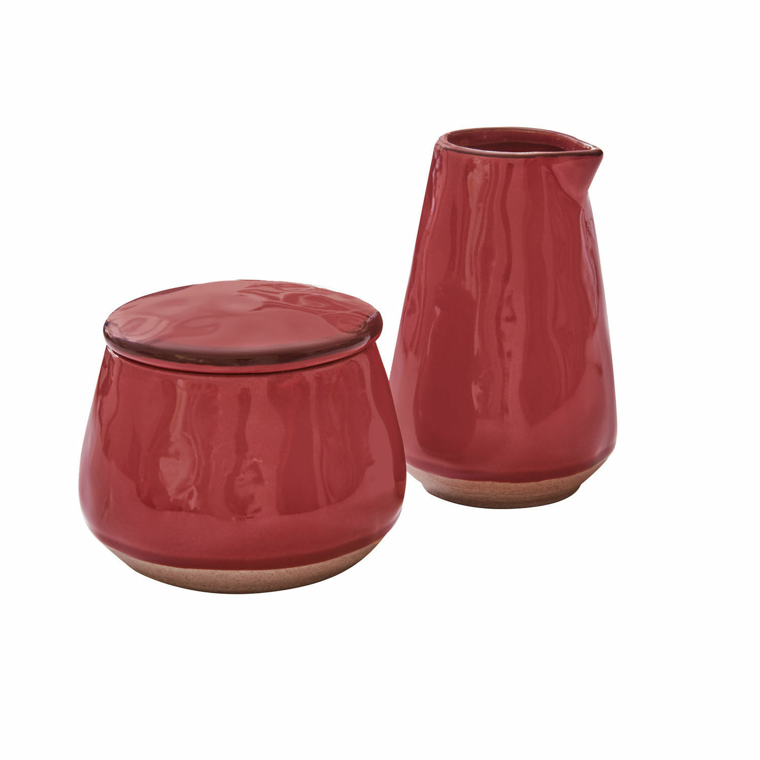 Rotes Keramik-Set mit Zuckerdose und Milchkanne Biarritz für Küche und Esszimmer