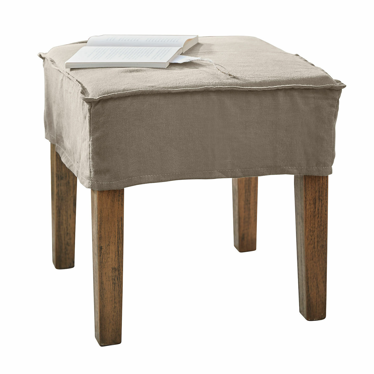 Hocker Vionnique Beiger Hocker mit Leinenbezug und Holzbeinen, vielseitiges Möbelstück für Wohn- oder Schlafzimmer