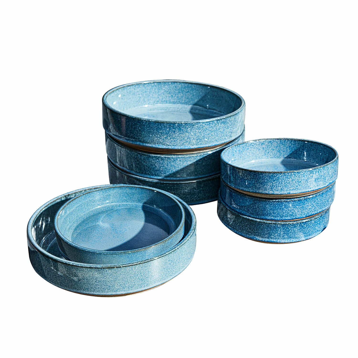 Teller 8er Set Darney Set aus blauen Keramikschalen in verschiedenen Grössen zum Servieren und Dekorieren