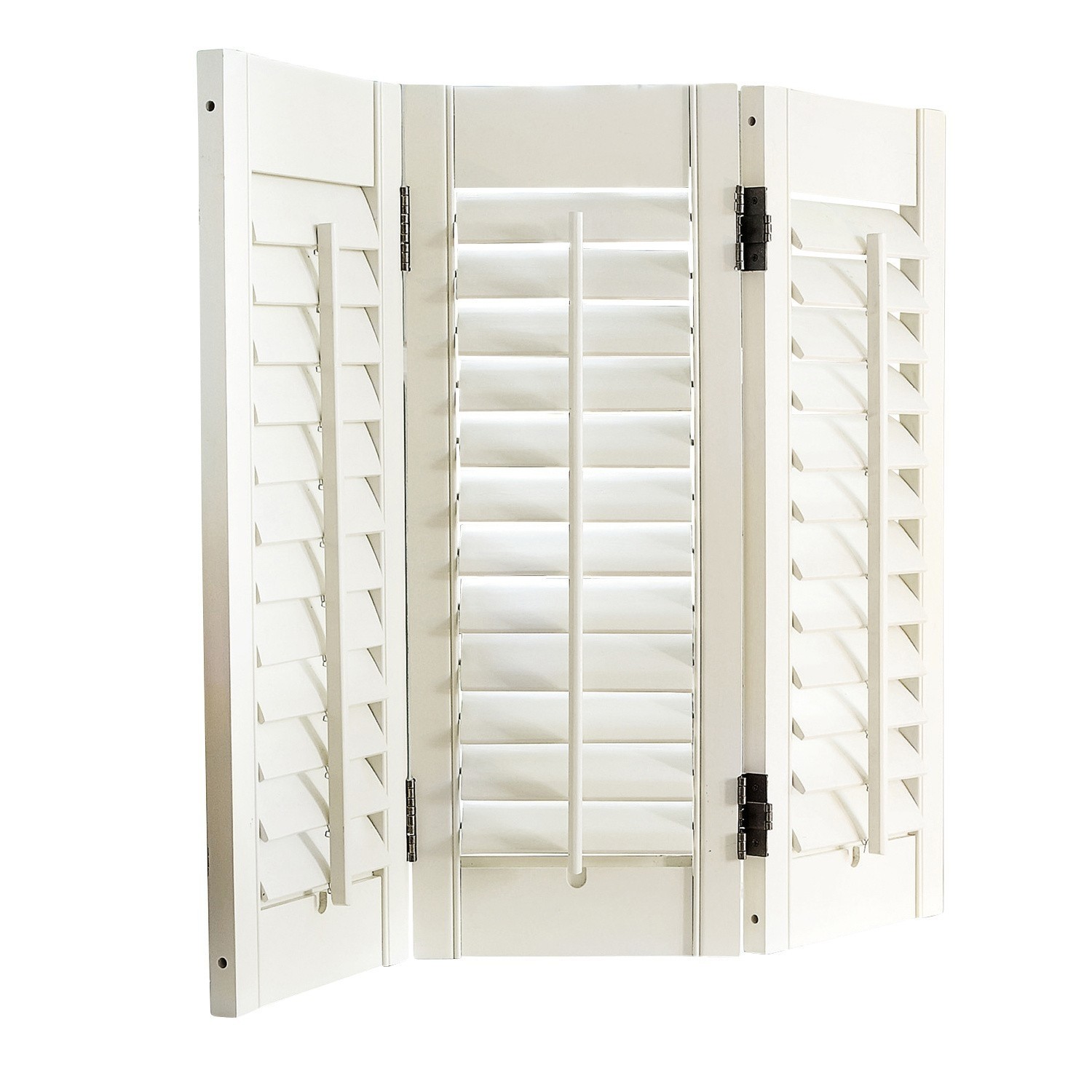 Shutter Ventura Dreiteilige weisse Holzjalousie mit verstellbaren Lamellen für Fensterdekoration