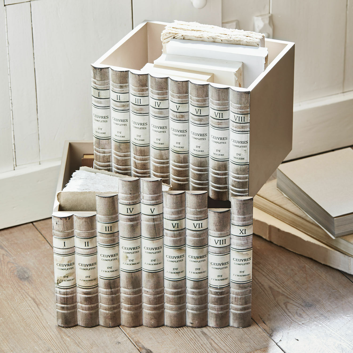 Box 2er Set Yelivor Beiger Aufbewahrungsbehälter in Buchform, dekoratives Wohnaccessoire für Ordnung