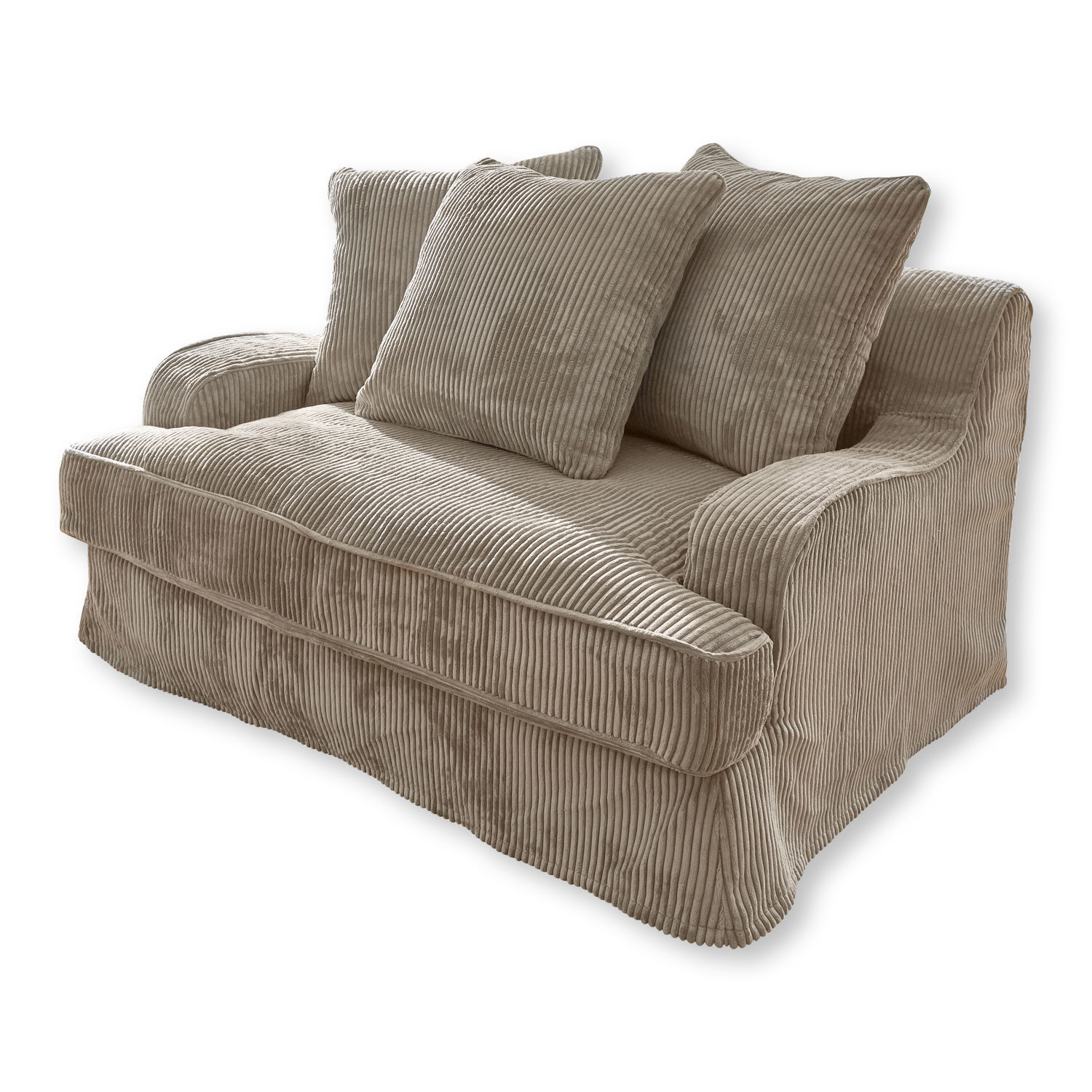 Sofa Monaco Beiges Zweisitzer-Sofa aus weichem Cordstoff mit Kissen, bequem für das Wohnzimmer