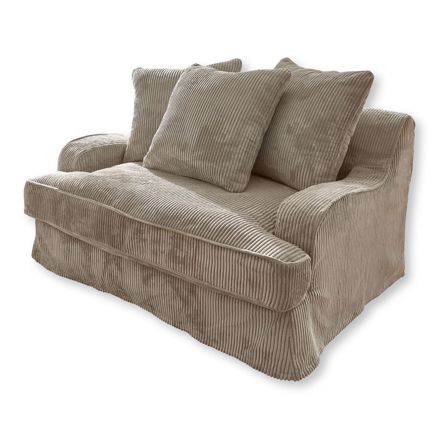 Sofa Monaco Beiges Zweisitzer-Sofa aus weichem Cordstoff mit Kissen, bequem für das Wohnzimmer