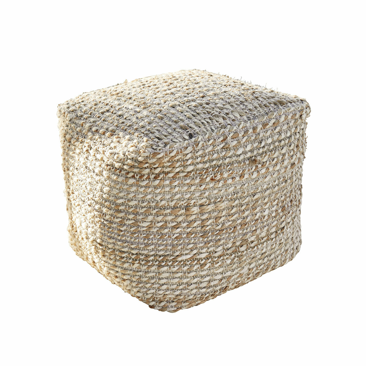 Hocker Davin Quadratischer Pouf aus geflochtenem Naturmaterial in Beige-Grau für das Wohnzimmer