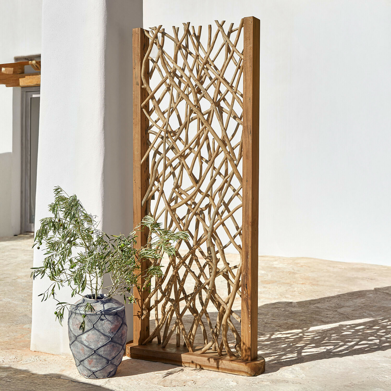 Paravent Sivenas Natürlicher Paravent aus Holz und hellen Ästen, dekorativ für Garten und Wohnraum