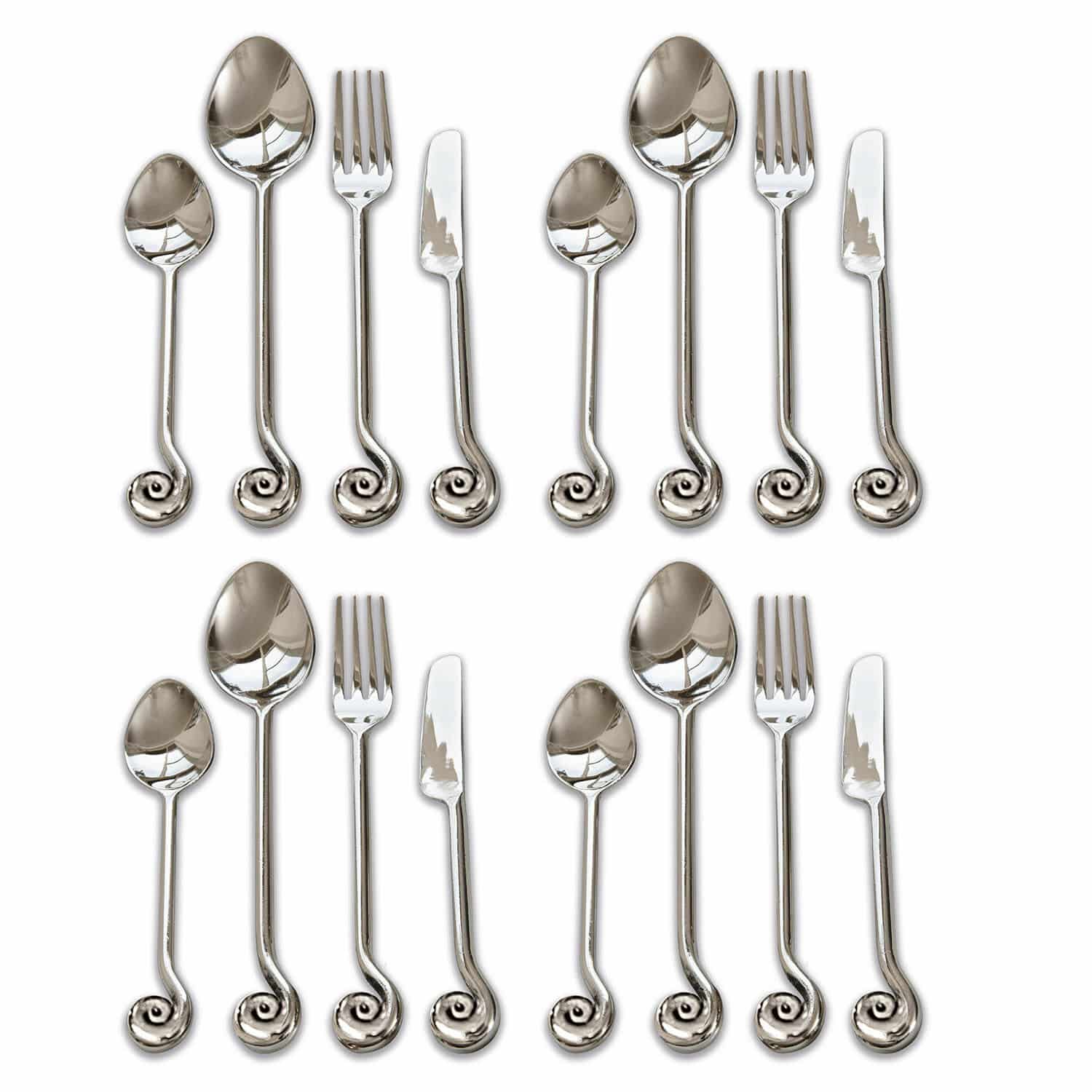Besteck Hadley Set aus 16 silbernen Besteckteilen aus Edelstahl mit dekorativem Spiralgriff, elegantes Design