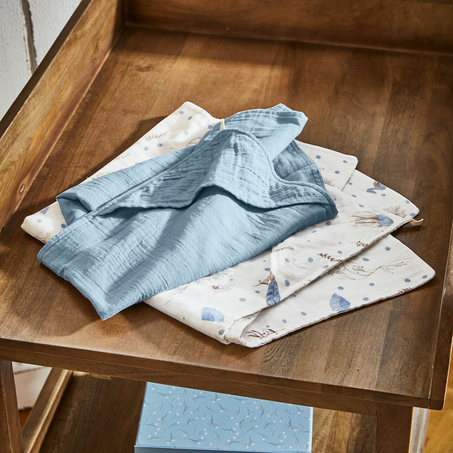 Kapuzenhandtuch 2er Set Tinkertop Weiche Baumwoll-Geschirrtücher in Blau und Weiss mit Muster, praktische Küchenaccessoires für zu Hause