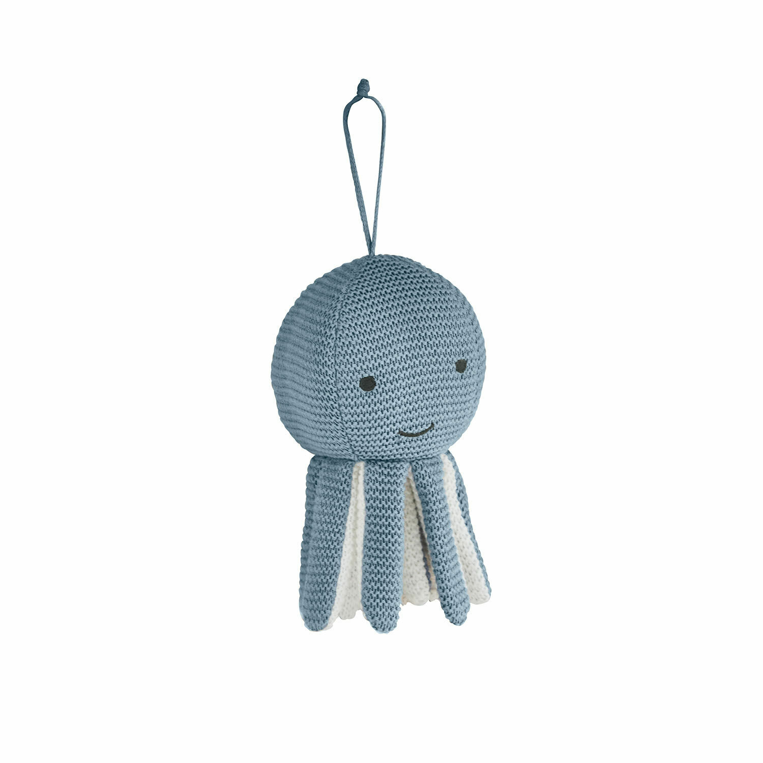 Spieluhr Cozycot Gestrickte blaue Oktopus-Hängedekoration mit weissen Details, Kinderzimmerzubehör