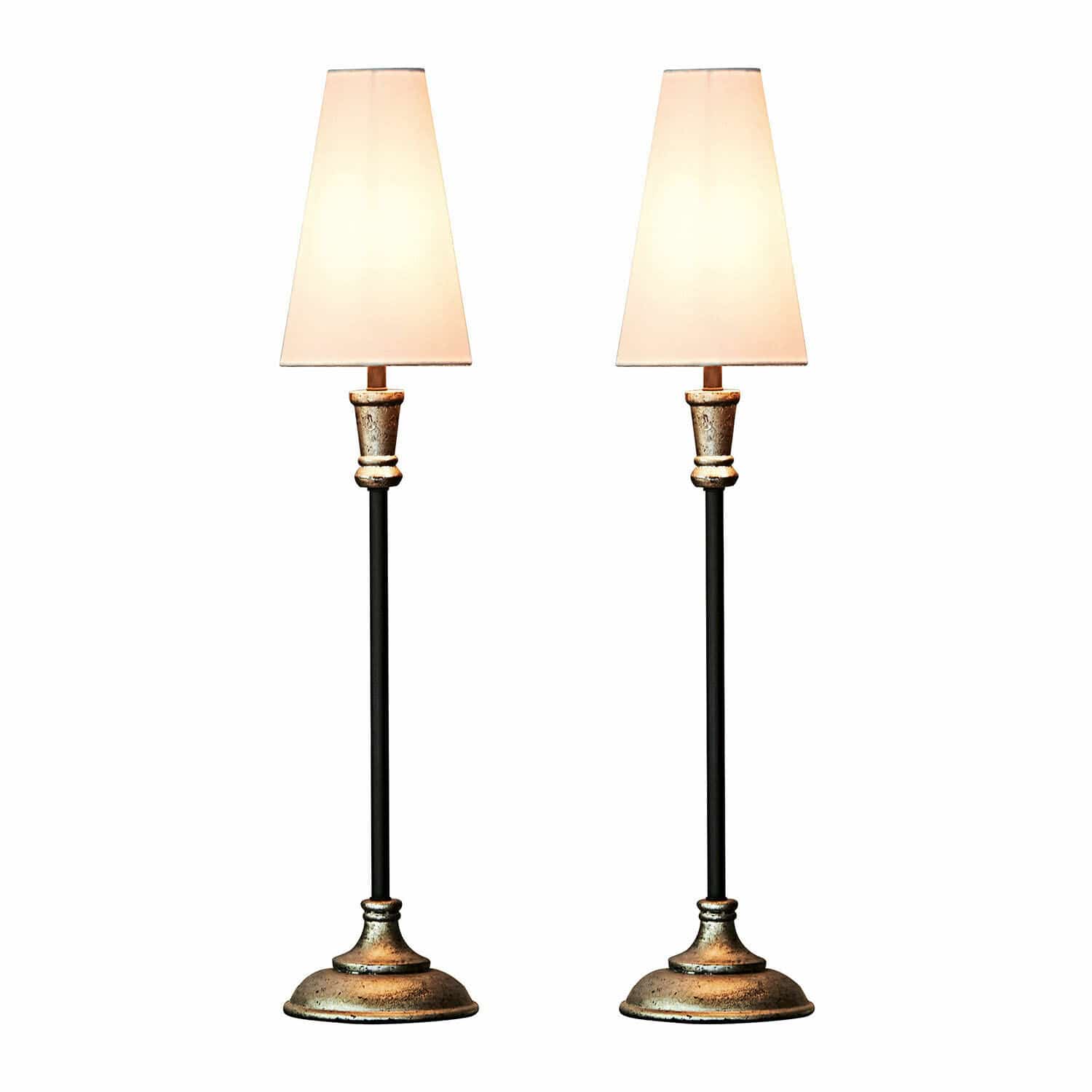 Tischlampe 2er Set Obsonville Paar Tischlampen mit Metallfuss in Antikgold und cremefarbenen Lampenschirmen, dekorativer Stil