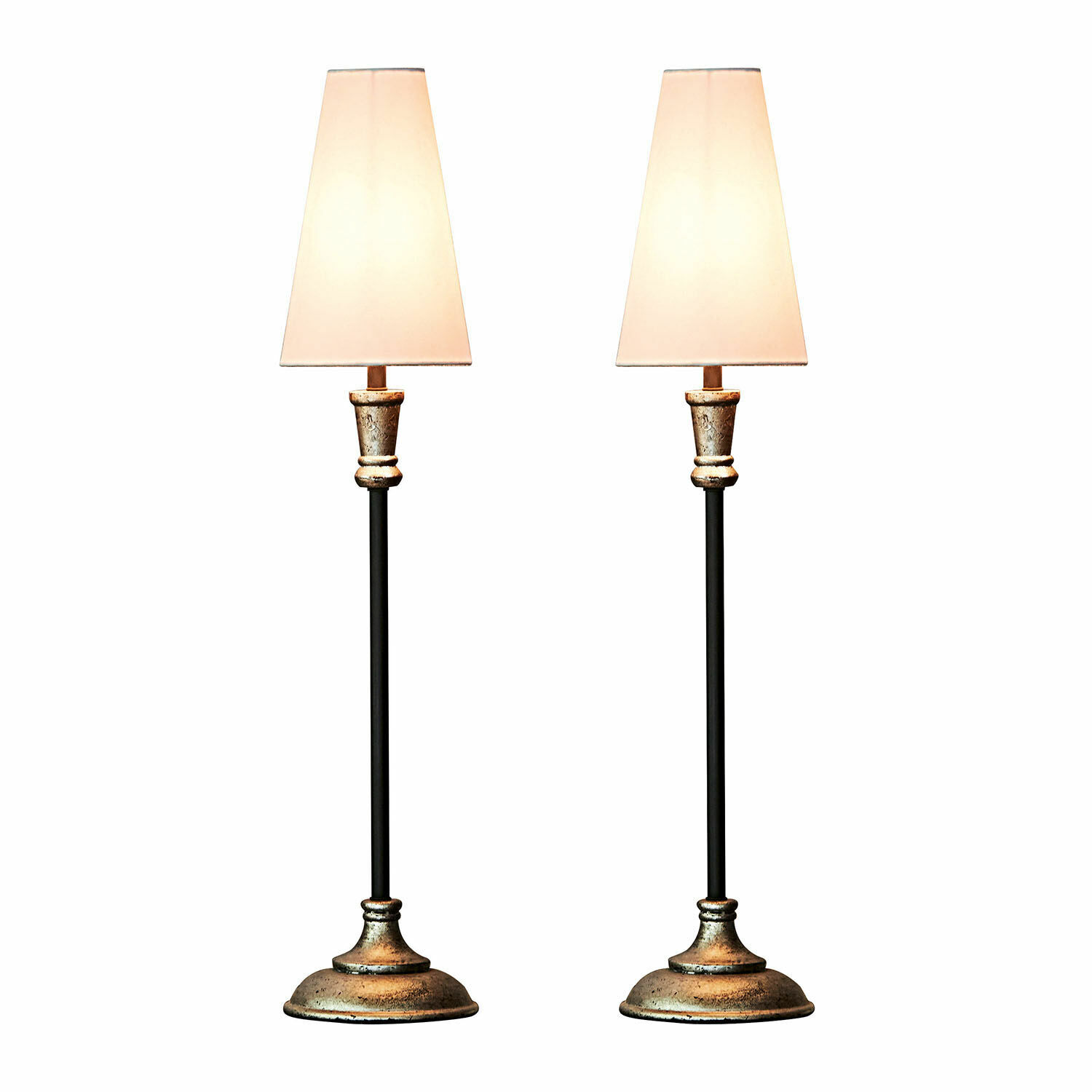 Tischlampe 2er Set Obsonville Paar Tischlampen mit Metallfuss in Antikgold und cremefarbenen Lampenschirmen, dekorativer Stil