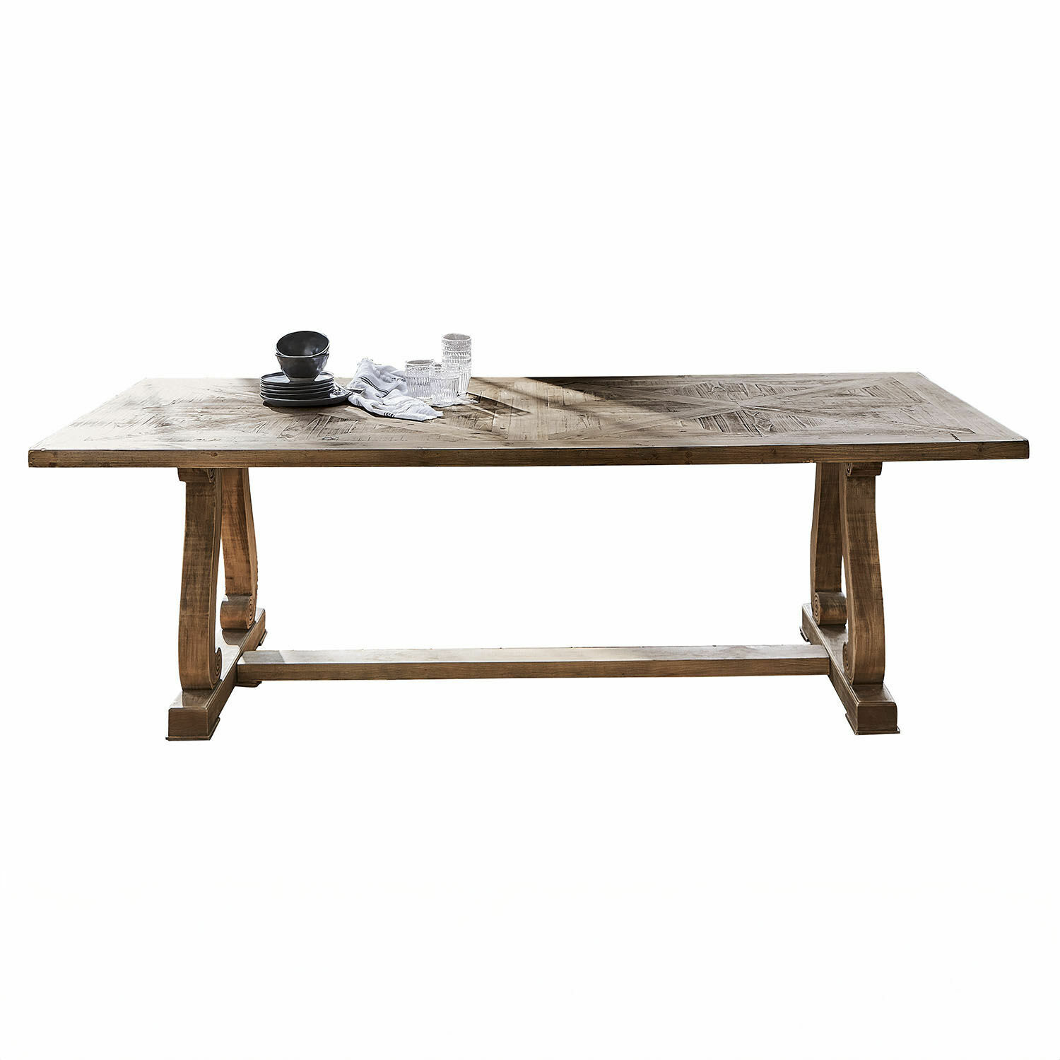 Tisch Campbelltown Grosser Holztisch mit rustikaler Holzplatte und stabilen Beinen in natürlicher Holzfarbe