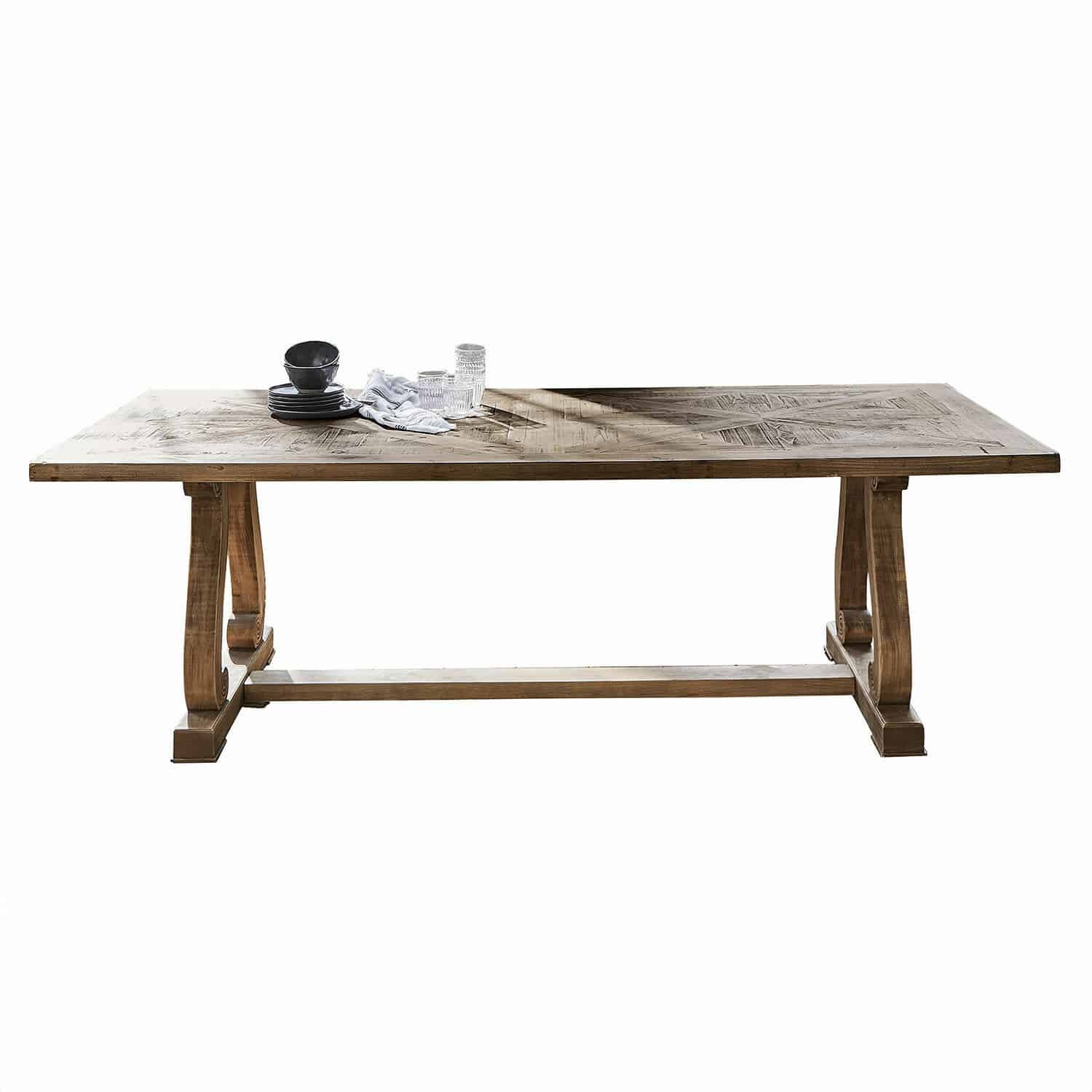 Tisch Campbelltown Grosser Holztisch mit rustikaler Holzplatte und stabilen Beinen in natürlicher Holzfarbe