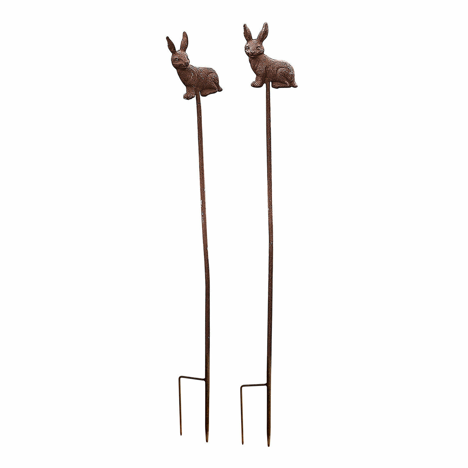 Gartenstab 2er Set Dariyah Braune Metall-Gartenstäbe mit Hasenmotiv zur dekorativen Gartengestaltung
